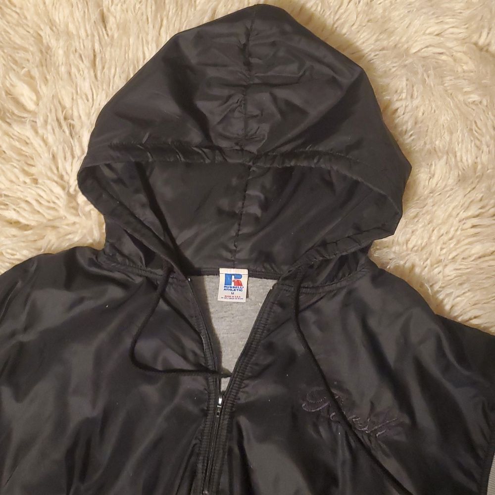 VINTAGE Russell Track Jacket Size Black Windbreaker Hoodie 1/4 Zip Porshe - Picture 4 of 8